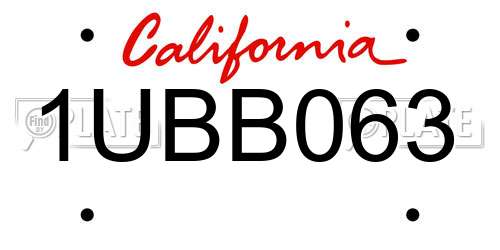 1UBB063 California License Plate