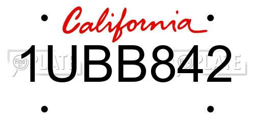 1UBB842 California License Plate