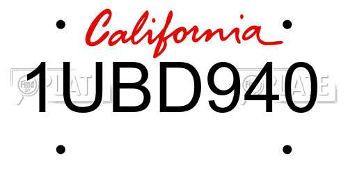 1UBD940 California License Plate