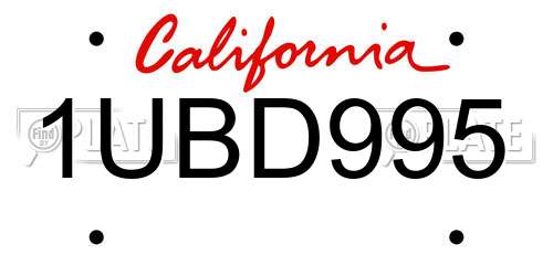 1UBD995 California License Plate