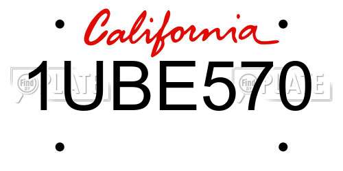 1UBE570 California License Plate