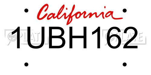 1UBH162 California License Plate