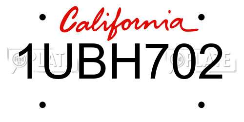 1UBH702 California License Plate