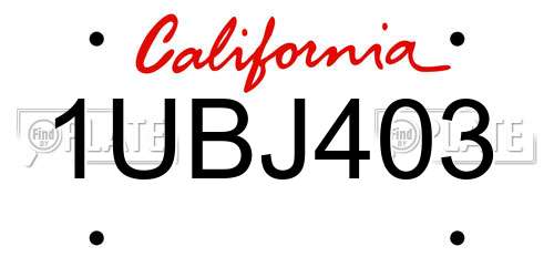 1UBJ403 California License Plate