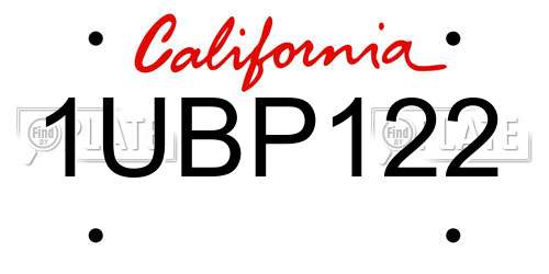 1UBP122 California License Plate