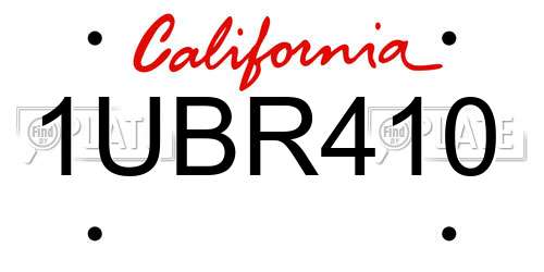 1UBR410 California License Plate