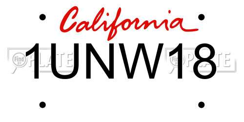 1UNW18 California License Plate