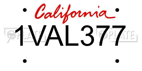 1VAL377 California License Plate