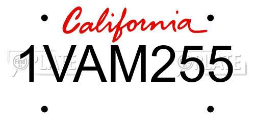 1VAM255 California License Plate