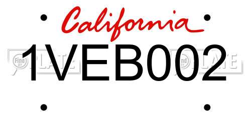 1VEB002 California License Plate