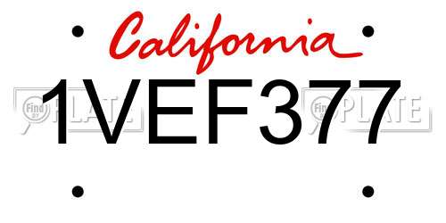 1VEF377 California License Plate