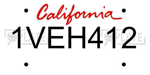 1VEH412 California License Plate