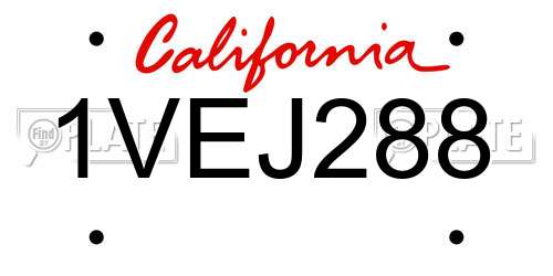 1VEJ288 California License Plate