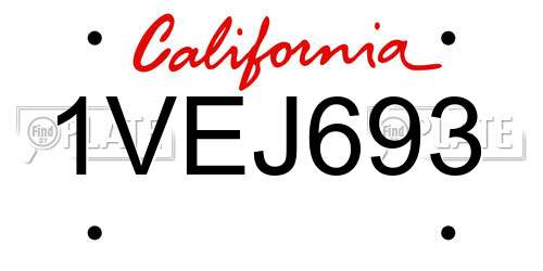1VEJ693 California License Plate