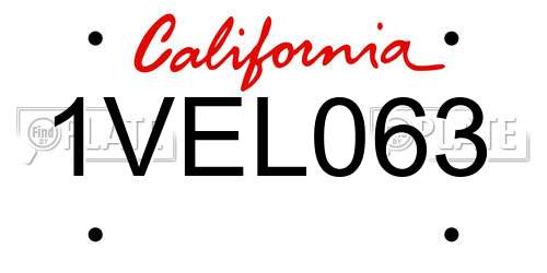 1VEL063 California License Plate