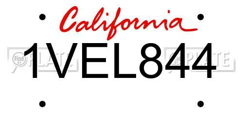 1VEL844 California License Plate