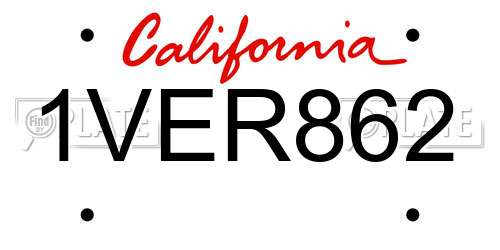 1VER862 California License Plate