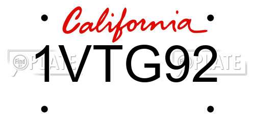 1VTG92 California License Plate