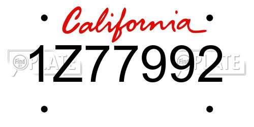 1Z77992 California License Plate