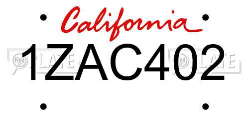 1ZAC402 California License Plate