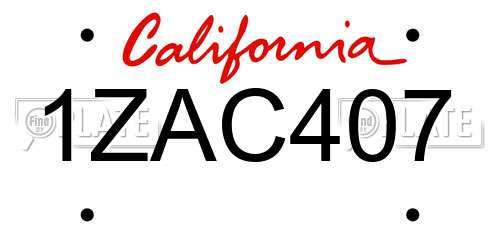 1ZAC407 California License Plate