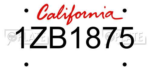 1ZB1875 California License Plate