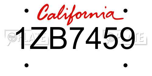 1ZB7459 California License Plate