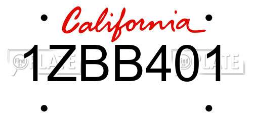 1ZBB401 California License Plate