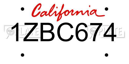 1ZBC674 California License Plate