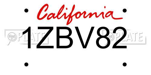 1ZBV82 California License Plate
