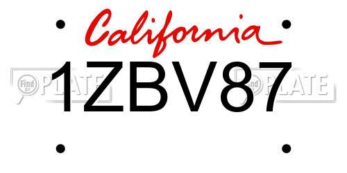 1ZBV87 California License Plate