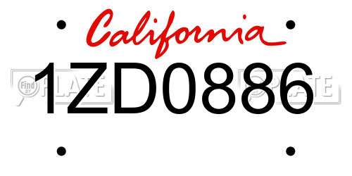 1ZD0886 California License Plate