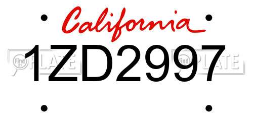 1ZD2997 California License Plate