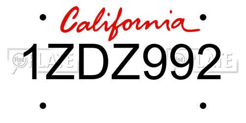 1ZDZ992 California License Plate