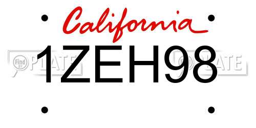 1ZEH98 California License Plate