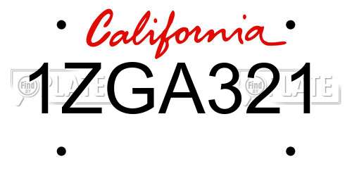 1ZGA321 California License Plate