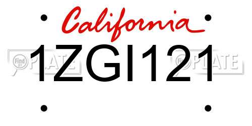 1ZGI121 California License Plate