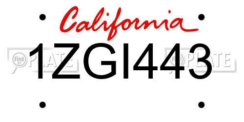 1ZGI443 California License Plate