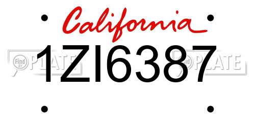 1ZI6387 California License Plate