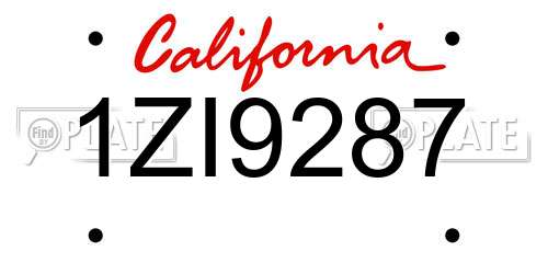 1ZI9287 California License Plate