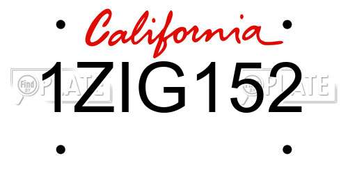 1ZIG152 California License Plate