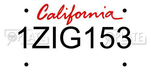 1ZIG153 California License Plate