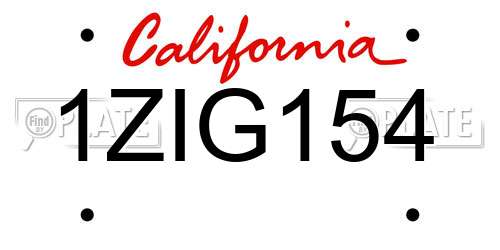 1ZIG154 California License Plate