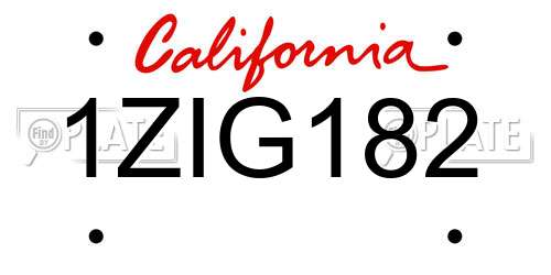 1ZIG182 California License Plate