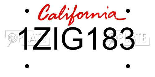 1ZIG183 California License Plate