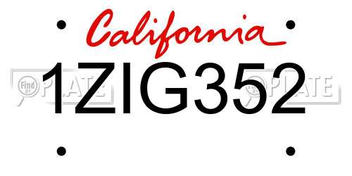 1ZIG352 California License Plate