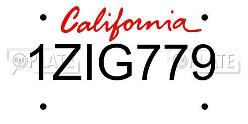 1ZIG779 California License Plate