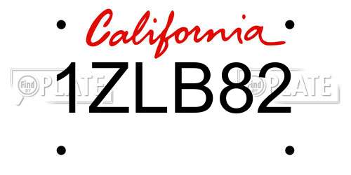1ZLB82 California License Plate