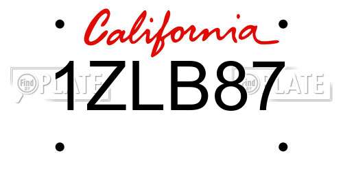 1ZLB87 California License Plate