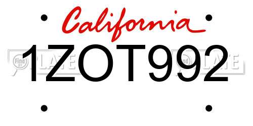 1ZOT992 California License Plate